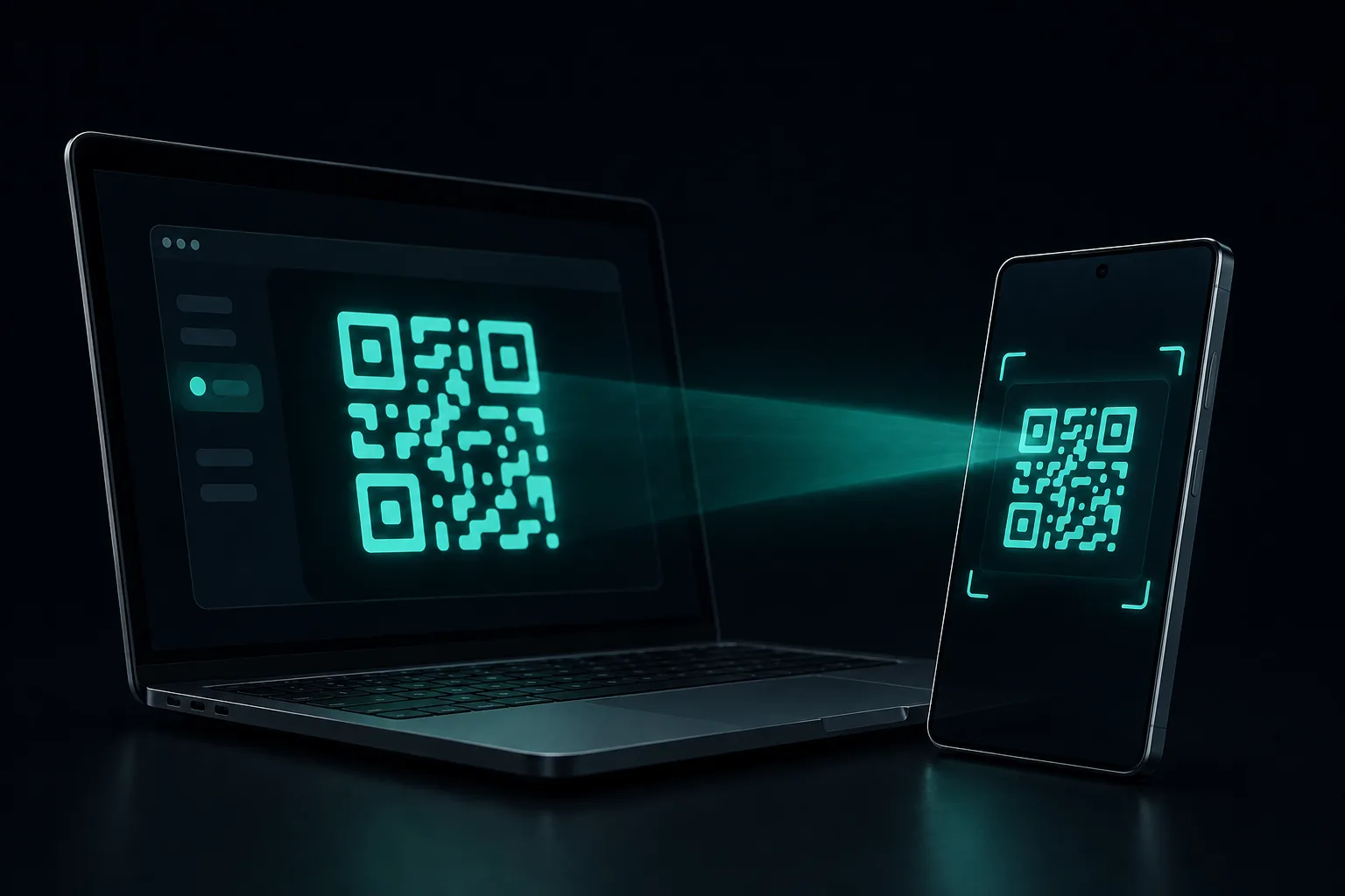 An Android phone scanning a glowing QR code shown on a laptop screen